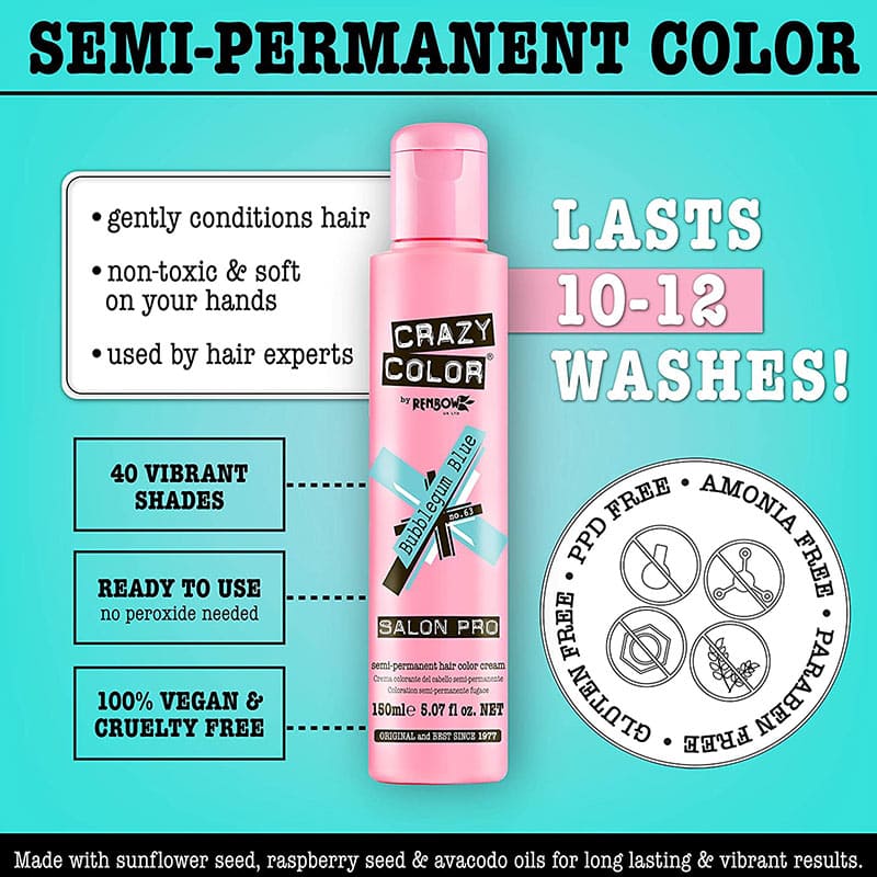 Crazy Color Salon Pro Semi Permanent UV/Blacklight Reactive Hair Color -  150ml Bottle Toxic UV (Neon Green) 