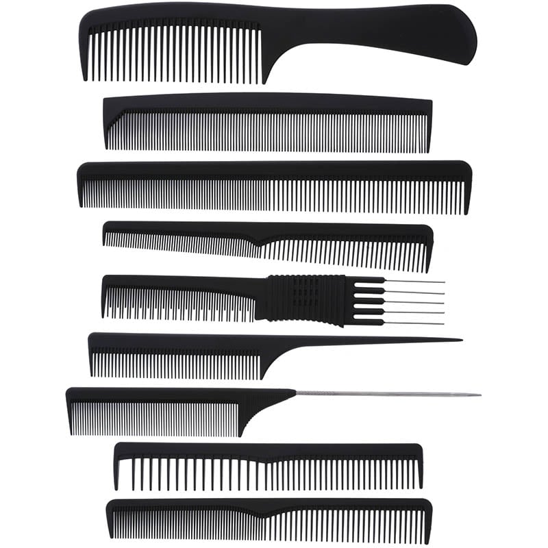 Carbon Comb Set with Pouch, Black, 9/Pack - Hairhouse Warehouse