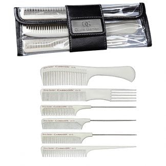 Olivia Garden CarboSilk Heat-Resistant Tech Comb Set with Pouch, White, 6/Pack