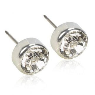 Blomdahl Silver Titanium Earrings - Cubic Zirconia, Swarovski Crystal Bezel