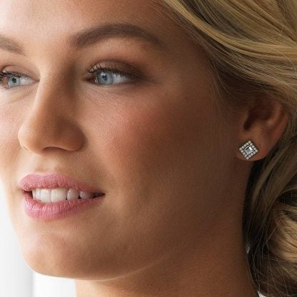 Blomdahl Natural Titanium Earrings - Brilliance Square Halo - Image 2