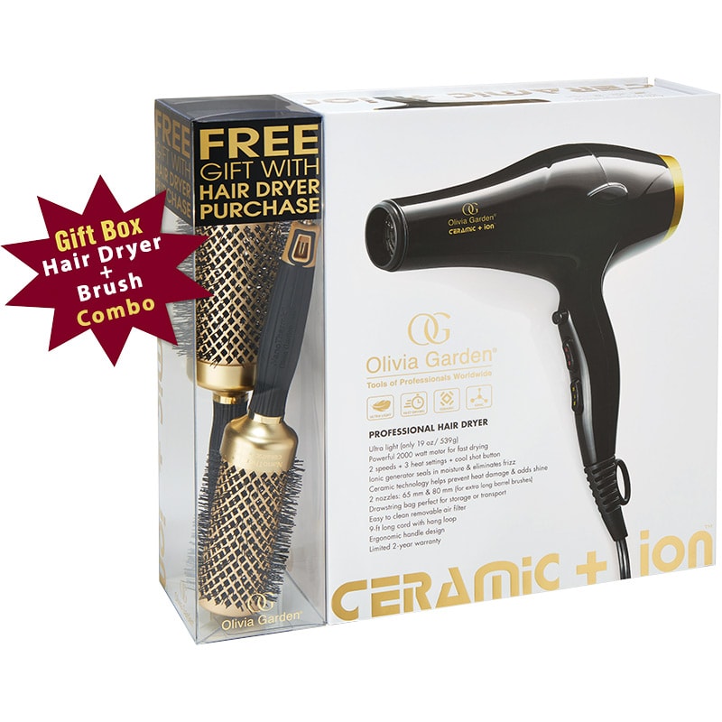Olivia Garden Ceramic & Ion Professional Hair Dryer (2000W) & Brush