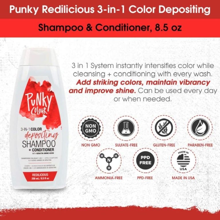 Punky Colour 3in1 Color Depositing Shampoo + Conditioner, Redilicious