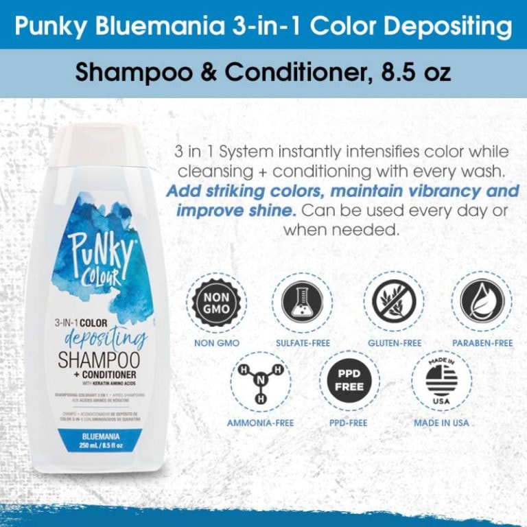 Punky Colour 3in1 Color Depositing Shampoo + Conditioner, Bluemania, 250ml Hairhouse Warehouse