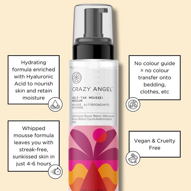 Crazy Angel Clear Self-Tan Mousse: Medium, 200ml - Image 2