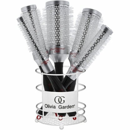 Olivia Garden ProThermal Soft White Bristles Brush Display: 5 Brushes & Basket
