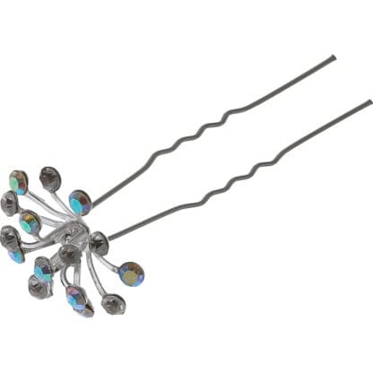 Hair Pin Silver with Iridescent Strass Bouquet