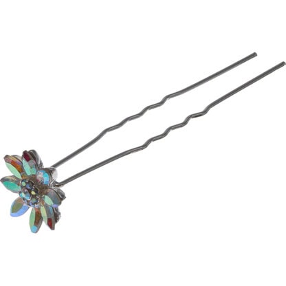 Hair Pin Silver with Iridescent Strass Flower