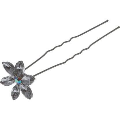 Hair Pin Silver with White & Iridescent Strass Flower