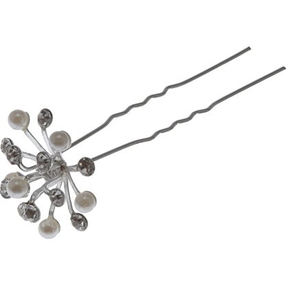 Hair Pin Silver with Pearls & Strass Bouquet