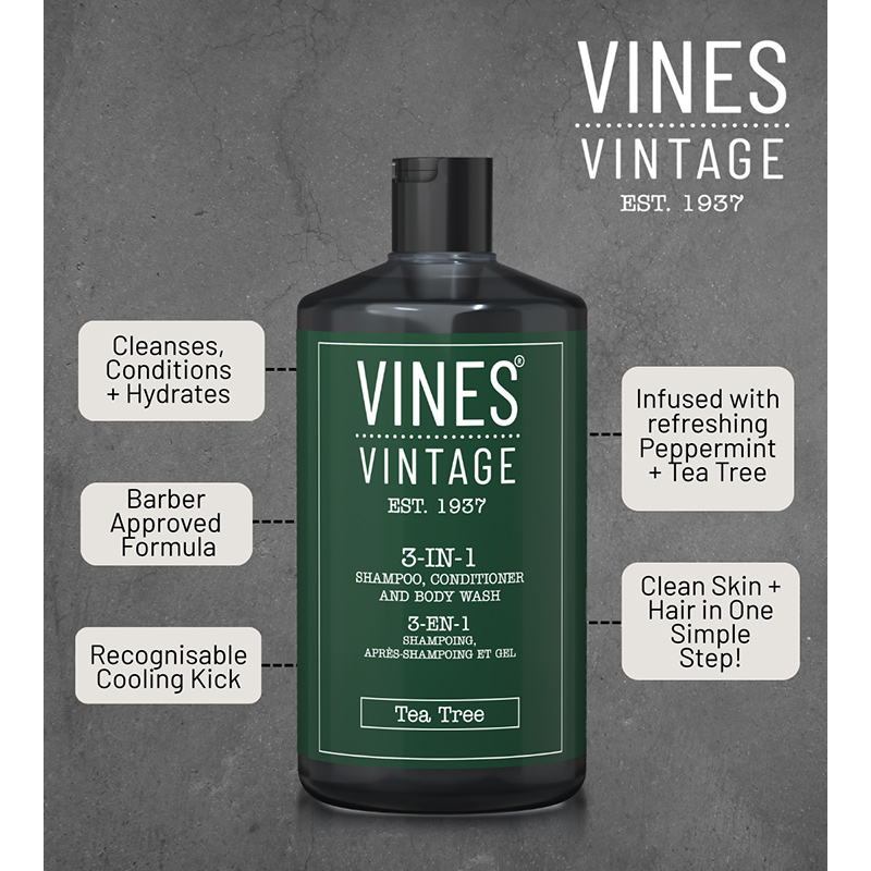 Vines Vintage 3-in-1 Shampoo, Conditioner & Body Wash, 500ml - Image 2